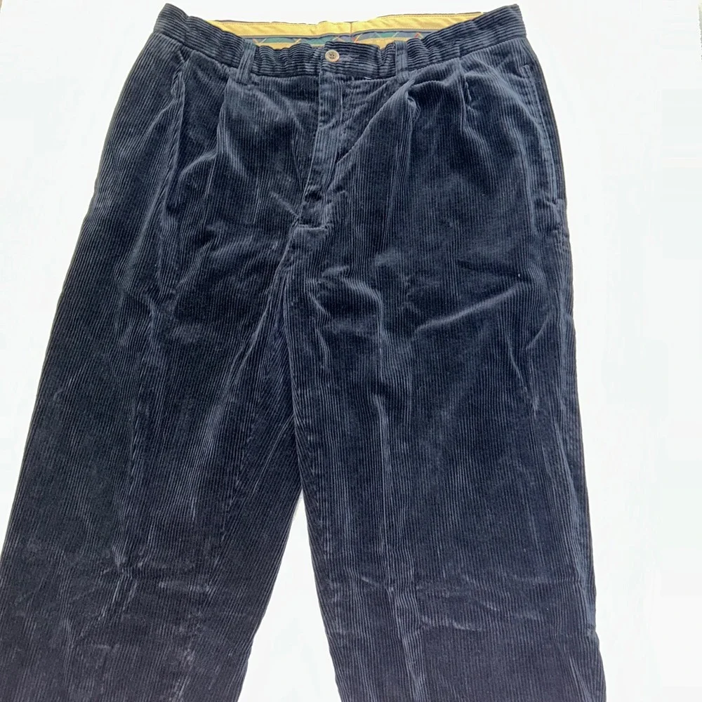 Polo Ralph Lauren Vintage Jumbo Corduroy Pants Men 33x32 Navy Blue Pleated Cuff